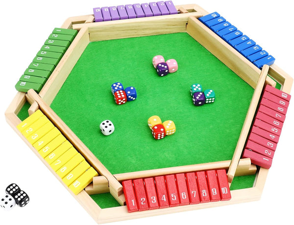 Shut The Box Game for 6 Players - Wooden Board Tabletop Family