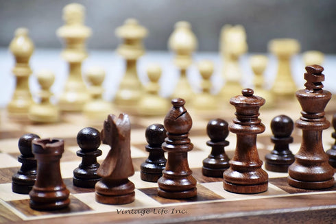 Wooden Magnetic Chess Board Set, 7" Folding Game for Adults & Kids, Portable Travel Chess