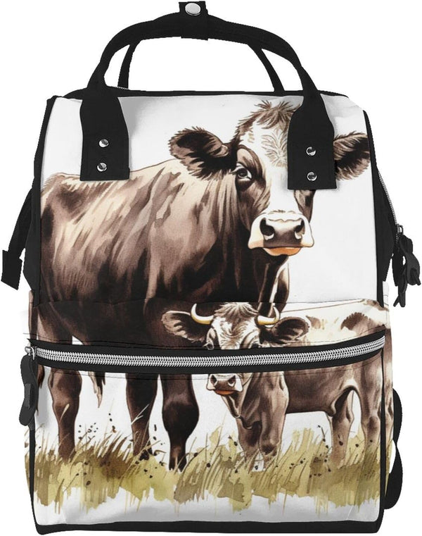 DWVTSLH Cow Painting Diaper Bag Backpack Multifunction Nappy Bags Waterproof Mummy Backpack Large