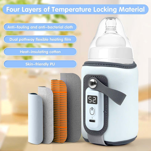 Danisse Portable Bottle Warmer, Baby Milk Warmer for All Bottles, Rapid Heating Accurate Temperature Control with LED