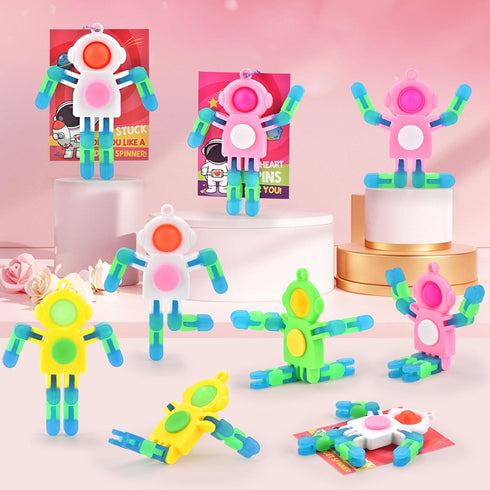 Amplov 28 Pack Valentines Day Gifts for Kids Space Astronaut Robot POP Fidget Spinner Toys with Cards for School