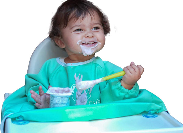 12 Months+ Baby Led Weaning Long Sleeve Apron Bib with Suction Cups, Waterproof & Washable
