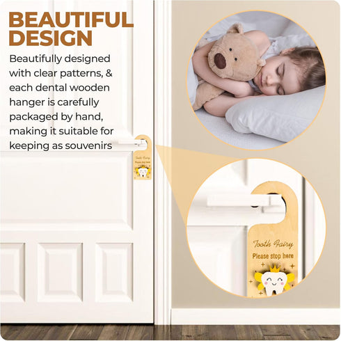 Generic Set Tooth Fairy Box & Door Hanger for Girls and Boys Wooden Tooth Keepsake Box with Fairy Door Sign Tooth Fairy