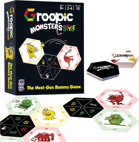 Groopic Monster's Style, A Rummy Strategy Card Game for Kids 8-12 & Adults, Family Games for 2-4 Players