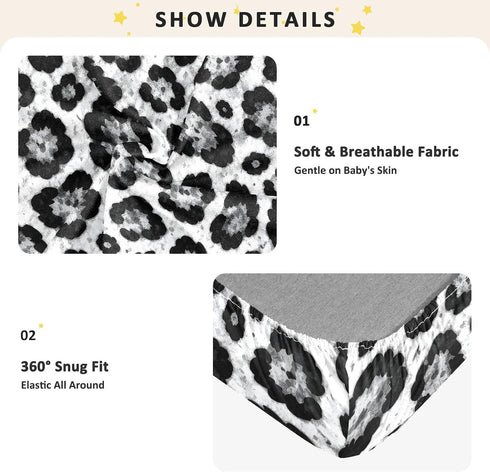 CZXW 52" 28" Gray Leopard Pattern Crib Sheets Fitted x Natural Cotton Soft & Breathable for Baby Crib Mattress