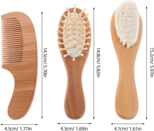 Set BESPORTBLE Hairbrush and Comb and Newborns, Soft Wool Bristles, Beech Wood Handle, Gentle Scalp Massage