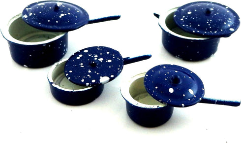 Town Square Miniatures Dolls House Kitchen Accessory Blue Saucepan Pan Set