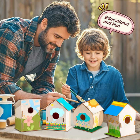 QUYSK 24 Sets 3+ Summer DIY Wood Birdhouse Bulk for Kids Parties and Classrooms, Art Painting Bird House Craft Kit