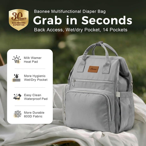 Baonee 27 Backpack Large Diaper Bag for Mom: Liters with Changing pad - Insulated Lightweight Travel for Organizing