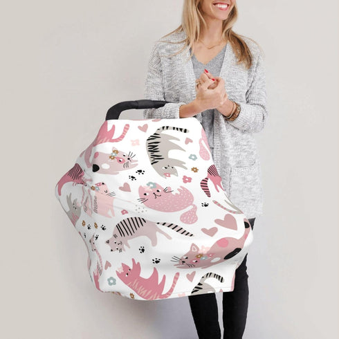 Schgap Pink Cats Car Seat Cover Canopy for Baby Nursing Cover Breastfeeding Baby Carrier Cover Stretchy Carseat Canopy