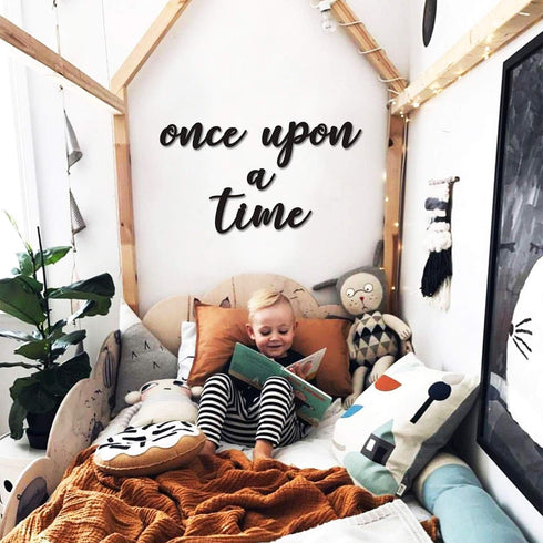 lvbeybc Wooden Wall Art Sign, Once Upon a Time Nursery Decor for family Bookshelf, Reading Nook, Daycare, Classroom