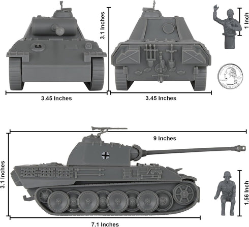 BMC Toys WW2 1:38 BMC CTS German Panther V Tank - Gray Plastic Army Men Military Vehicle