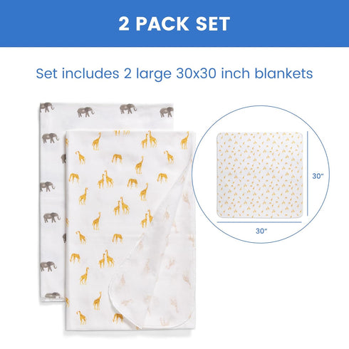 Delta Children 100% Cotton Flannel Baby Receiving Blankets for Girls Boys – 30x30 Inches (Pack of 2)