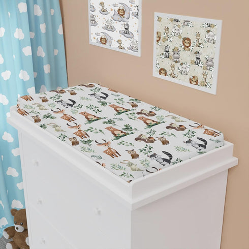 Woodland Animals Boho Leaves Changing Pad Cover, Soft Stretch Fitted Diaper Changing Mat Sheets for Boys Girls, 32" x