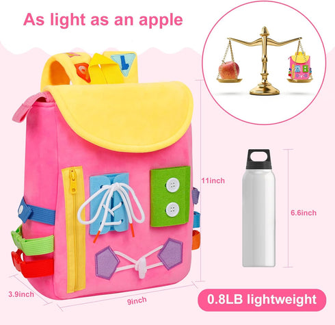 Busy Board - Toddler Backpack with Buckles and Learning Activity Toys for Fine Motor Skills and Basic Life Skills