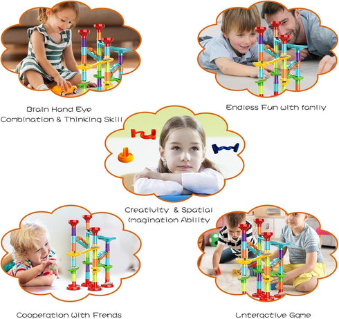 50Pcs Marble Run Set Building Blocks with 30 Glass Marbles for Kids, Girls, Boys Toys, Educational Race Game