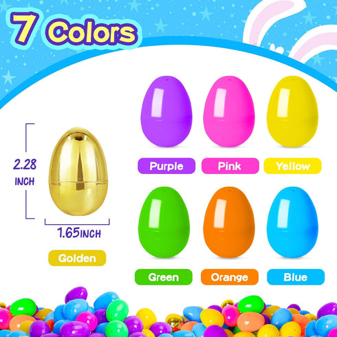 MGparty 210 Pack 2.3" Easter Eggs Empty Plastic Bright Colors Eggs with Golden Eggs for Easter Egg Hunt Party Favors