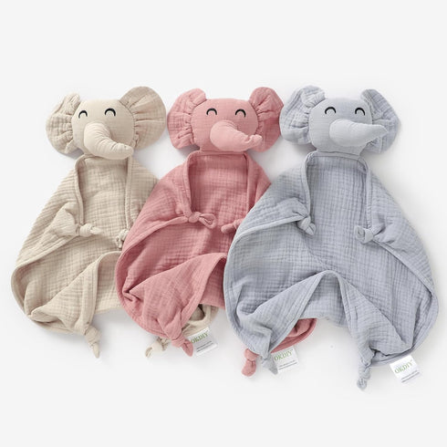 Organic Elephant Lovey, Muslin Security Blankets for Babies, Stuffed Animal Snuggle Toy Gift for Boys and Girls (Pink)