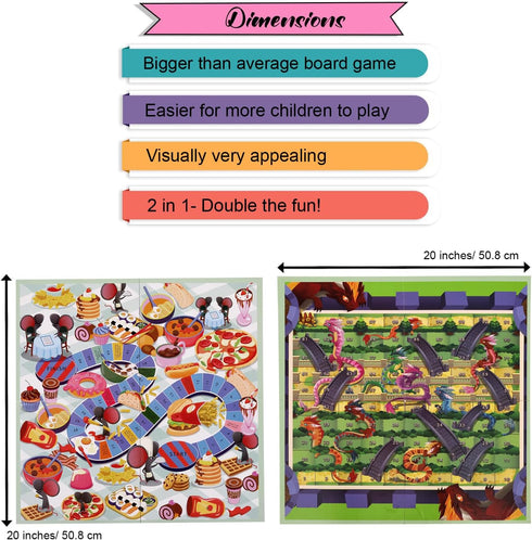 TGC 2-in-1 Board Games for Kids, Ages 5+, 20x20 Inch Folding Board for 2-4 Players, Fun Family Game Nights & Travel