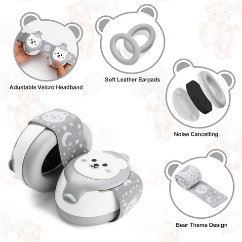 Baby Headphones-Infant Ear Protection for Babies 0-36 Months,Baby Earmuffs with Little Bear Design Noise Cancelling Headphones for Improves Sleep,Baby Travel Essentials for Outdoor