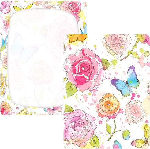 Bseiialft 52 28 Pink Roses Butterflies Crib Sheets for Boys Girls Soft and Breathable Cotton Baby Sheets for Standard