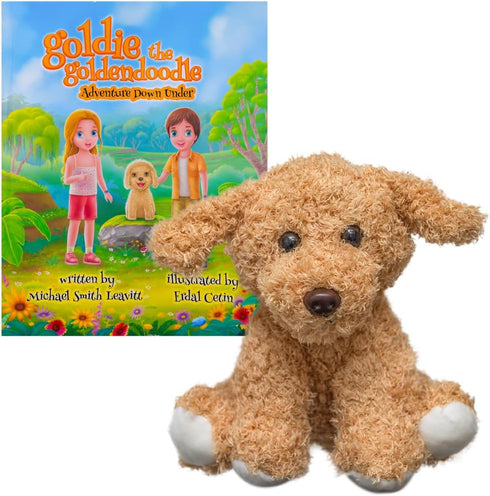 Goldie The Goldendoodle Adventure Down Under - Children's Book & Stuffed Dog Plushie Set for Ages 3-8