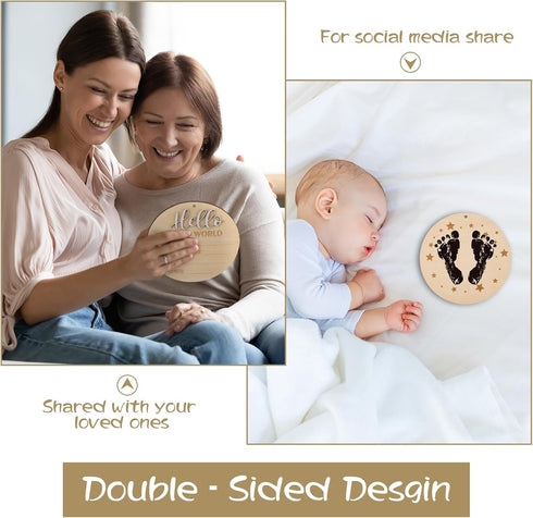 Hello World Sign for Baby Announcement: Gender-Neutral Wooden Welcome Newborn Signs for Hospital with Footprint - Baby