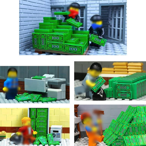 ARBTOTCE 50PCS 100 (50 Dollar Bill Bank Cash Minifigure, Green Money Tile Accessories for Building, Compatible