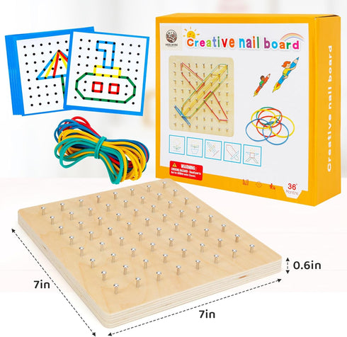 2Pack Wooden Geoboard Montessori Toy, Graphical Educational Toy for Kids with Pattern Cards