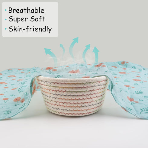 4-Pack 47 47 inches Viviland Muslin Swaddle Blankets, Breathable and Skin-Friendly Baby Receiving Blankets, Plants, x