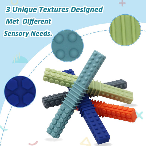 5 Pack Sensory Chewy Toys for Autistic Children, Silicone Chew Tube Teething Sticks Toys for Autism, ADHD, SPD, Chewies