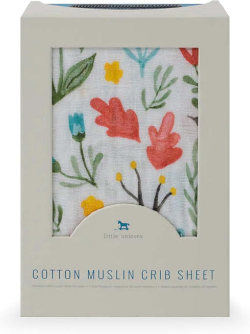 100% 52 28 9 Little Unicorn Meadow Fitted Crib Sheet | Fitted Crib Sheet | Cotton Muslin | Super Soft | Sized