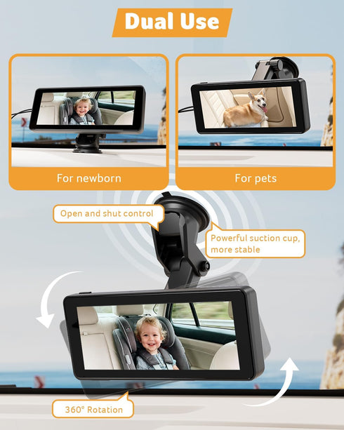 acer -1080P 940nm 360 Gadget Baby Car Camera Rear Facing Car Seat Camera with Night Vision, Rotating Carseat Mirror