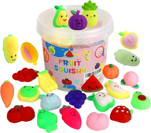 Mochi Squishy Toys, 24 Pcs Fruit Squishy Party Favors for Kids, Stress Relief Squishies Bulk Gift for Goodie Bags