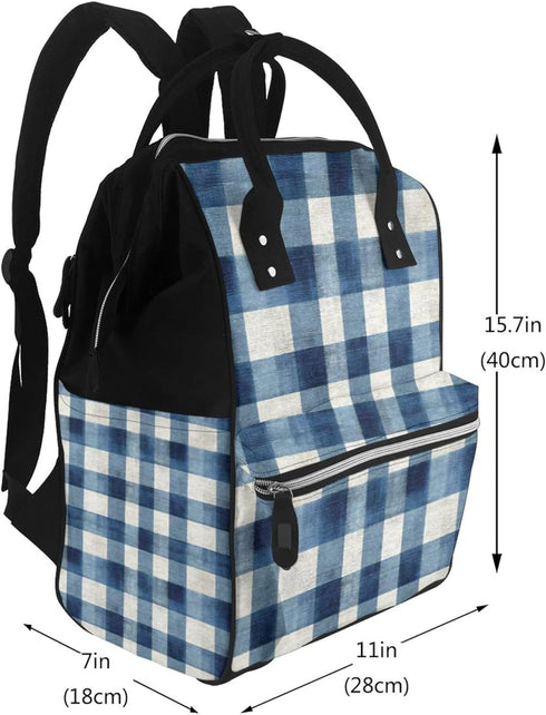 Qewfoju 3 Backpack Dusty blue Gingham Pattern Diaper Bag Multifunctional Baby Bags for Baby Girls & Boys Large Capacity