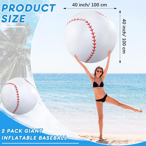 Meooeck 2 Pcs Giant Inflatable Beach Balls 40 Inch Large Baseball PVC Blow Up Float Toys for Summer Pool Party Games