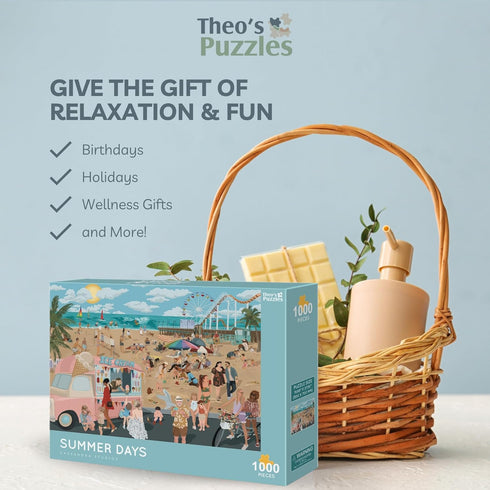 1000 Piece Puzzles for Adults - Playful Beach Scene with Ice Cream Truck, Fun Coastal Life Jigsaw Puzzles