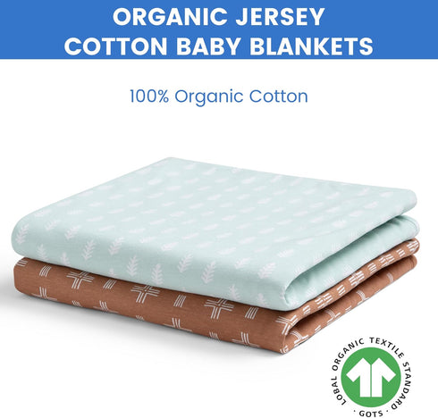 100% 30x40 Inches (Pack 2), Delta Children Organic Jersey Cotton Baby Receiving Blankets for Girls and Boys - GOTS