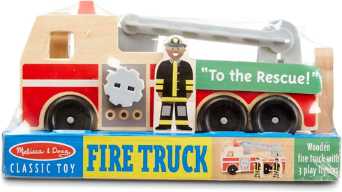 Melissa & Doug Wooden Fire Truck with 3 Firefighter Play Figures, Fire Truck Toys for Kids, Classic Wooden Toys