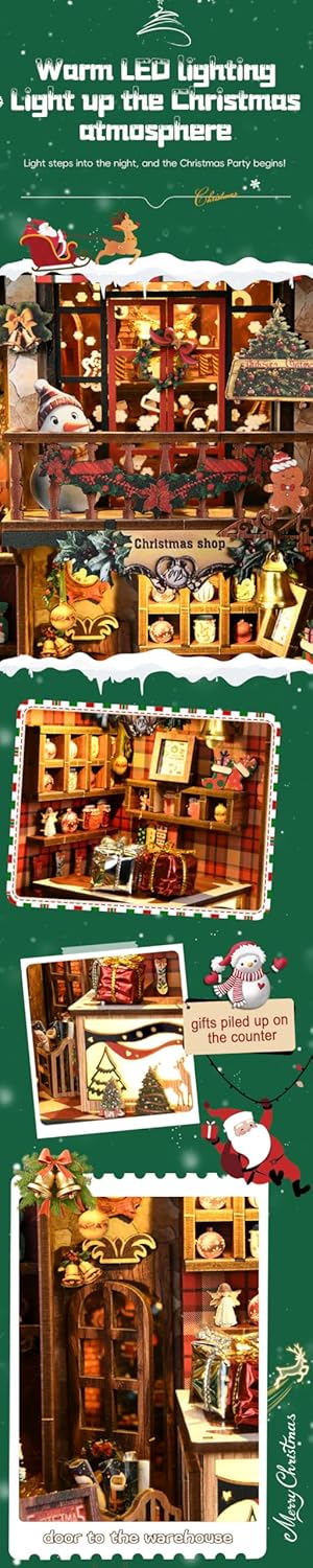 NEXTIPS 3D Book Nook LED Music Christmas Book Nook Kit - Wooden DIY Miniature Store for Shelf Decor