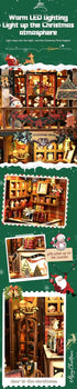 NEXTIPS 3D Book Nook LED Music Christmas Book Nook Kit - Wooden DIY Miniature Store for Shelf Decor