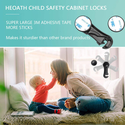 Child Safety Cabinet Locks (10 Pack) - Baby Proofing Latches for Drawers, Toilet Seat, Fridge, Oven with 10 Adhesives