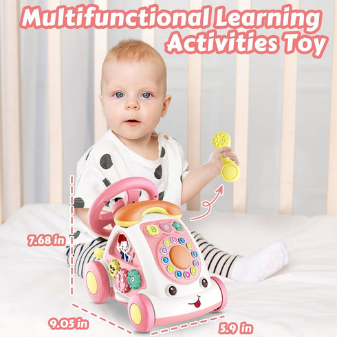 Toddler Toys for 1+ Year Old Girls - Music Learning Toys with Car, Sound, Lights, Multi-Functional Birthday Gift