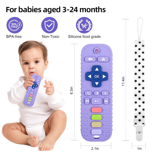 Chuya Silicone Baby Teether Toy Chew Toy for Babies 0-6 Months 3-24 Months, Teething Relief Baby Toys for Infants Remote Control Shape (3 Pack)
