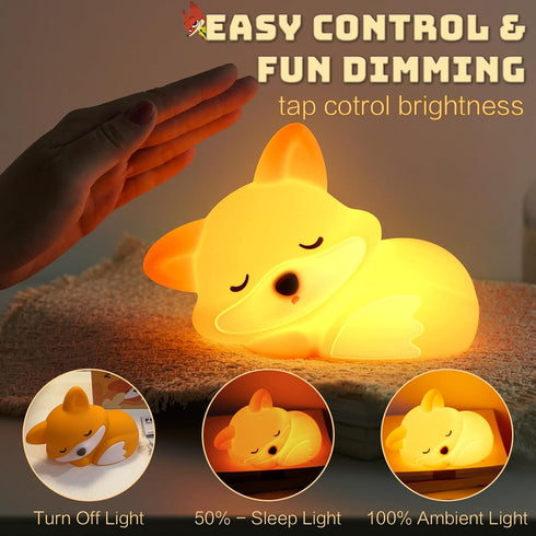 Dimmable YR YRHH-PET Cute Fox Lamp, Fox Night Light for Kids, Squishy Rechargeable Toy, Baby Nursrery Nightlight