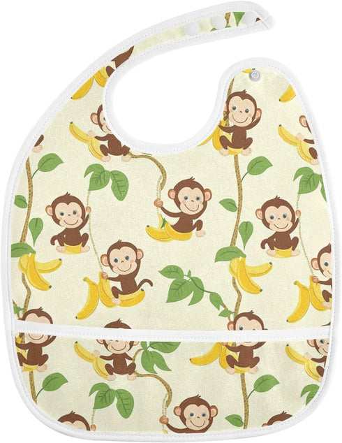 IHCVHQX Baby Feeding Bibs for Boys Girls Cartoon Monkeys Toddler Infant Bandana Drool