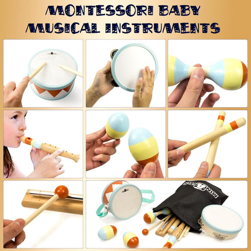 1-3 Set MINIARTIS Toddler Musical Instruments - Montessori Wooden Musical Toys for Toddlers | Modern Boho Baby Drum