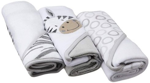 Spasilk Baby 3 Pack Soft Terry Hooded Towel Set for Newborn Boys and Girls, Grey Zebra