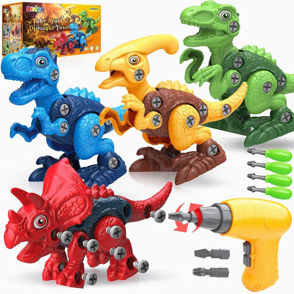 BAODLON Dinosaur Toys for Boys Age 3-7, Take Apart Building Toy with Electric Drill, Educational STEM Gift