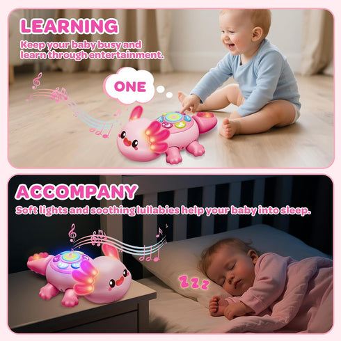 6 12 Tummy 12-18 6-12 1 2 Baby Toys to Months, Light Up Time Toy for Months, Crawling Axolotl Early Educational Musical